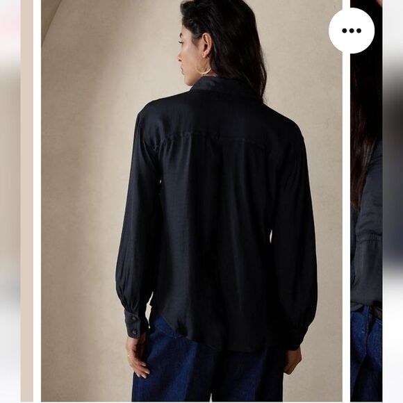 NWT Banana Republic Balloon-Sleeve button down Shirt navy blue - Picture 2 of 8